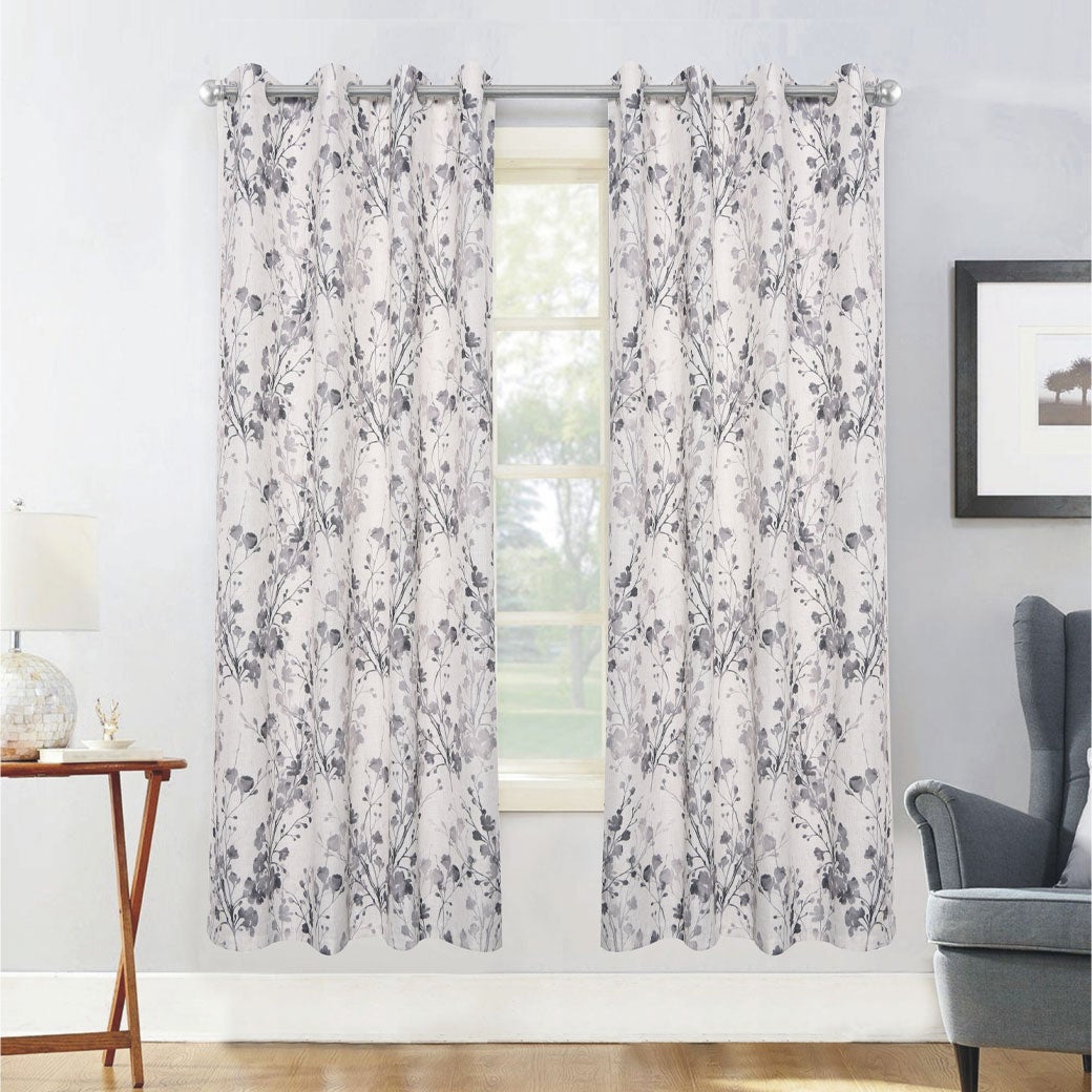 Grey floral shop curtains