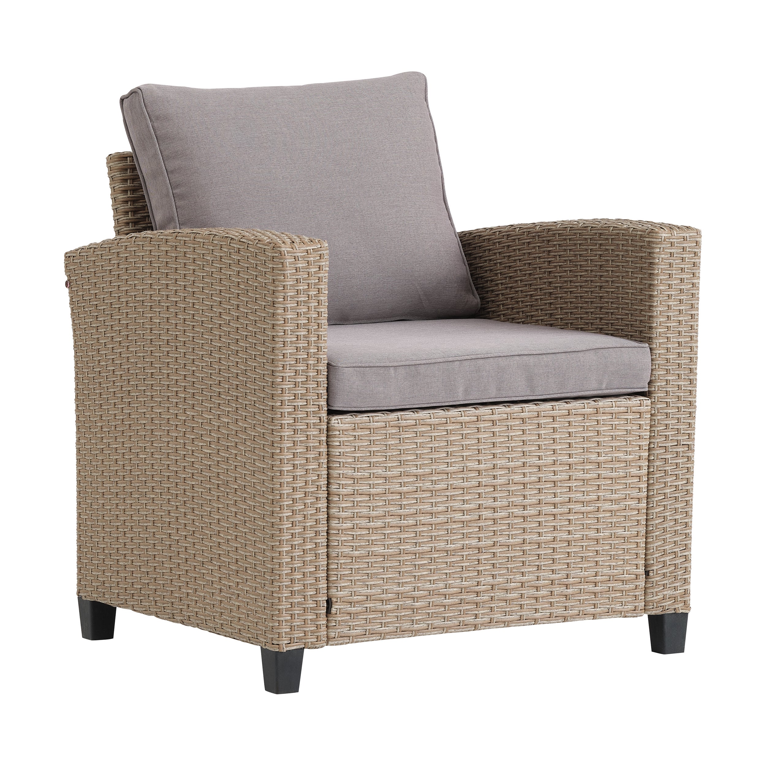 AGERMOSE natural polyrattan outdoor club chair from JYSK Canada.